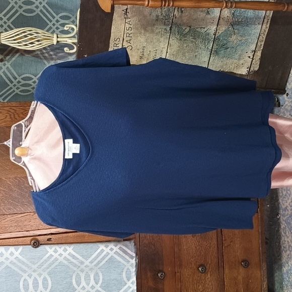 (D2-43) Liz Clairborne Navy Wide V Neck Short Sleeve Knit Top 2X - Picture 1 of 5